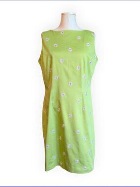Vintage 90s green Amanda Smith embroidered daisy dress sz 14 fairy preppy whimsy